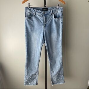 Frank Lyman Pearl Rhinestone Embellished Light Wash Denim Jeans Size Medium